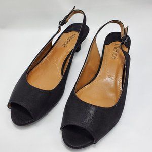 J. Renee Women’s Jenvey‎ Slingback Heels Black Shimmer Sz 8.5 N Narrow Peep Toe